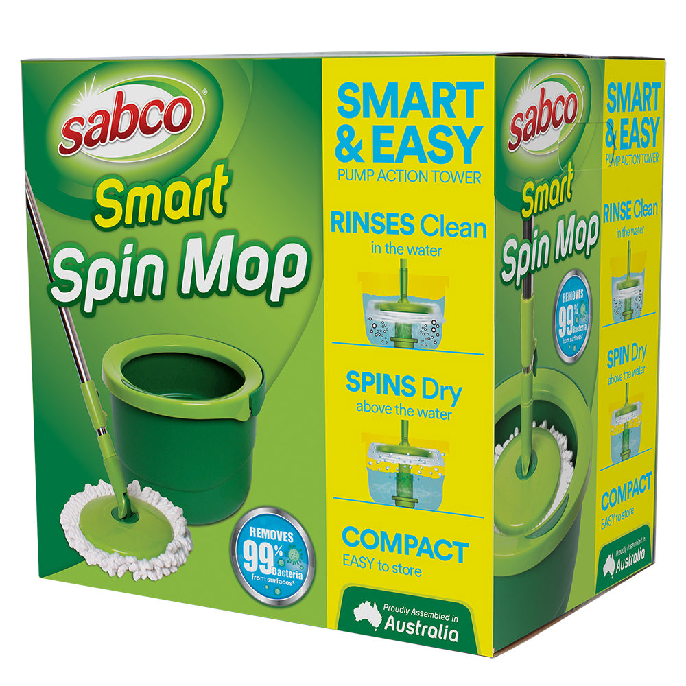Sabco Smart Compact 130cm Spin Mop w/ Bucket Floor/Surface Cleaner Set Green — image 3