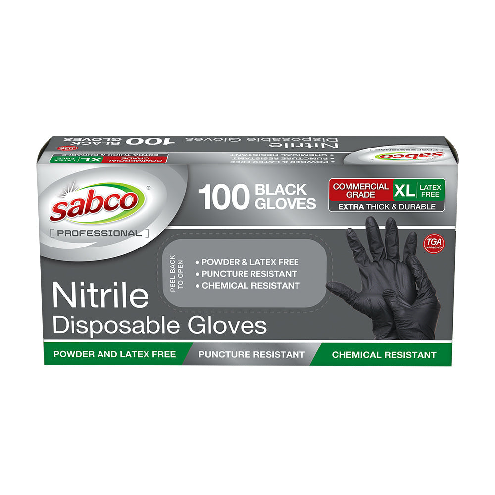 Sabco Professional Disposable Nitrile Gloves XL Black (100 Pieces)