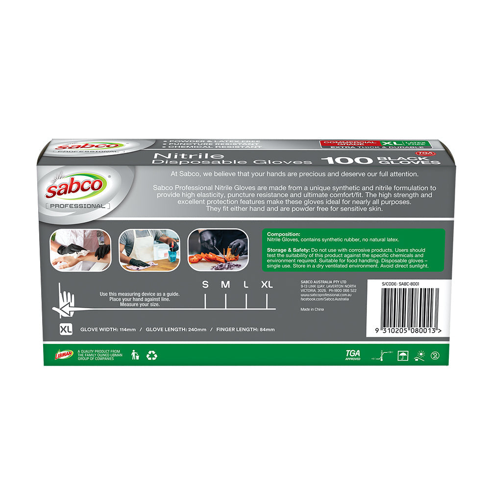 Sabco Professional Disposable Nitrile Gloves XL Black (100 Pieces) — image 2