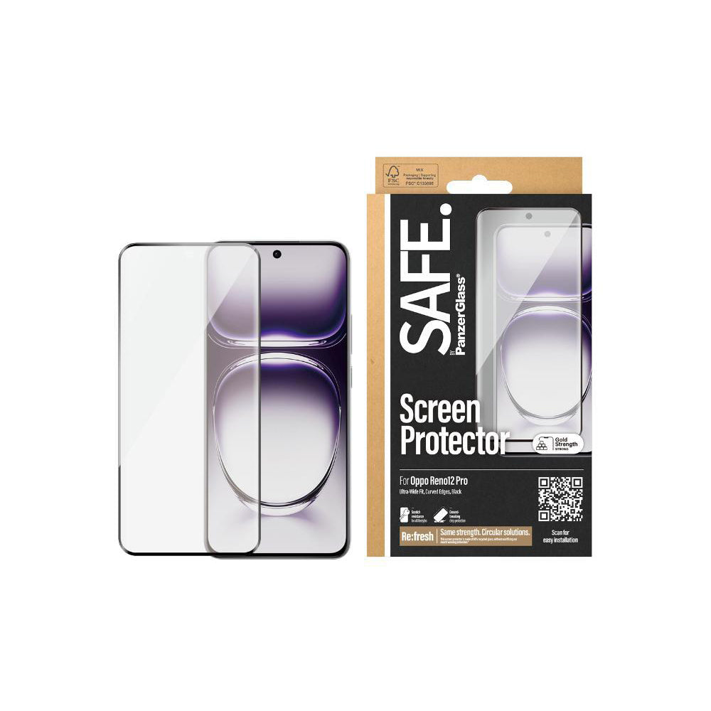 Panzerglass SAFE Curved Edge Glass Screen Protector For Oppo Reno12 Black — image 2
