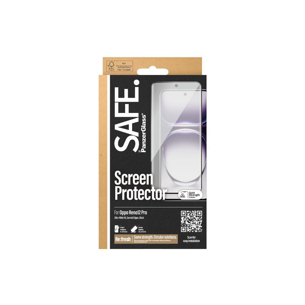 Panzerglass SAFE Curved Edge Glass Screen Protector For Oppo Reno12 Black — image 3