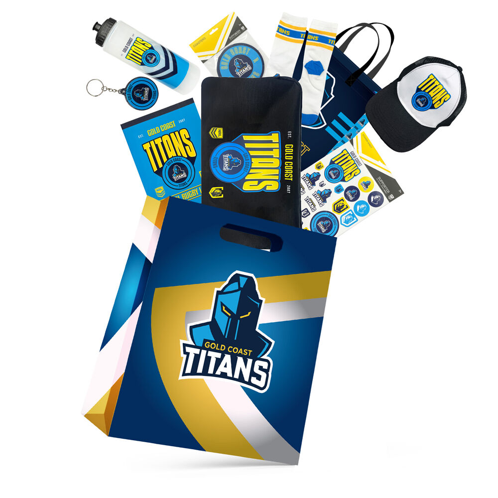 NRL Gold Coast Titans Showbag 24 w/ Duffle Bag/Cap/Drink Bottle/Notebook/Socks
