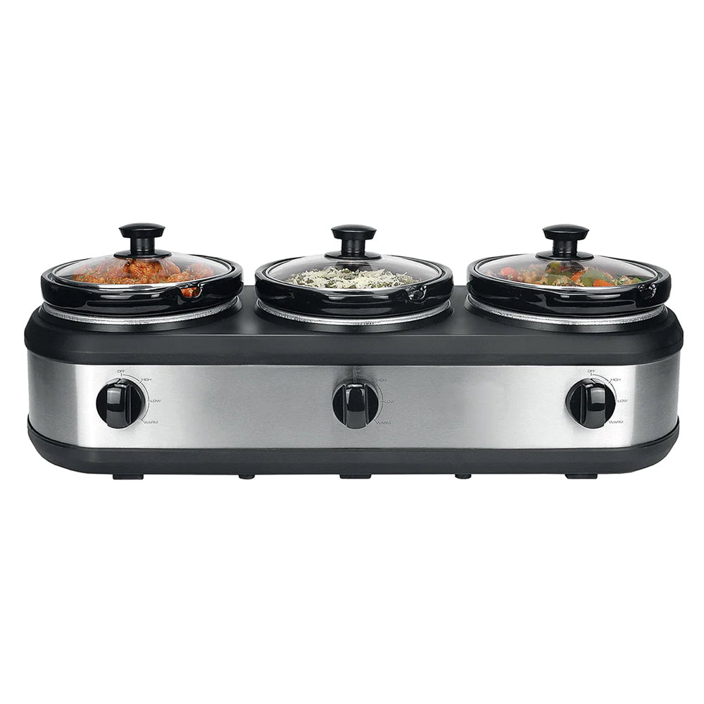 Healthy Choice 405W Electric 3 Pot Slow Cooker/2.5L Ceramic Cooking Pots Silver