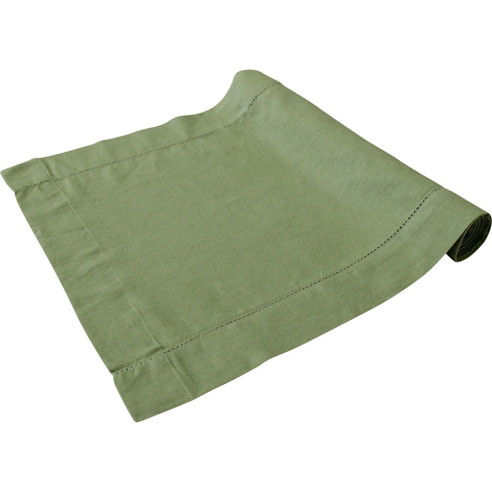 LVD 38 x 180cm Moss Green Drawn Thread Cotton/Linen Dining Table Runner