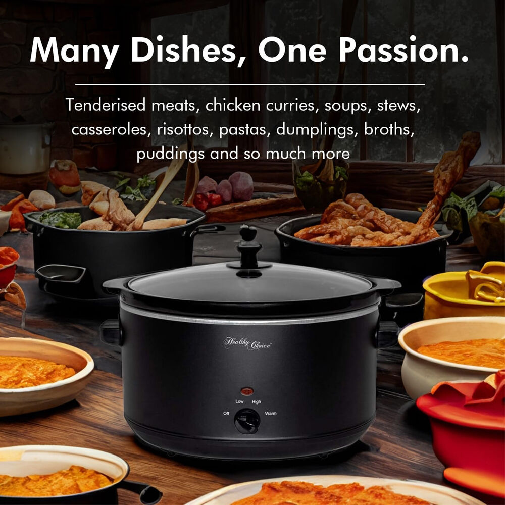 Healthy Choice Large 300W 8L Non Stick Slow Cooker w/Ceramic Bowl/Pot/Glass Lid — image 3