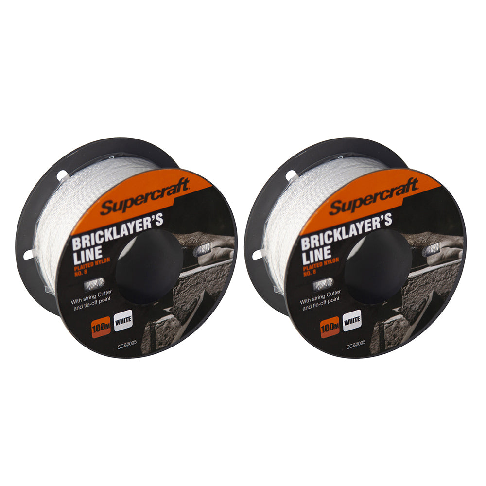Supercraft Brickline String Line No.8 100m White High Visibility DIY Tool (2 Pack)