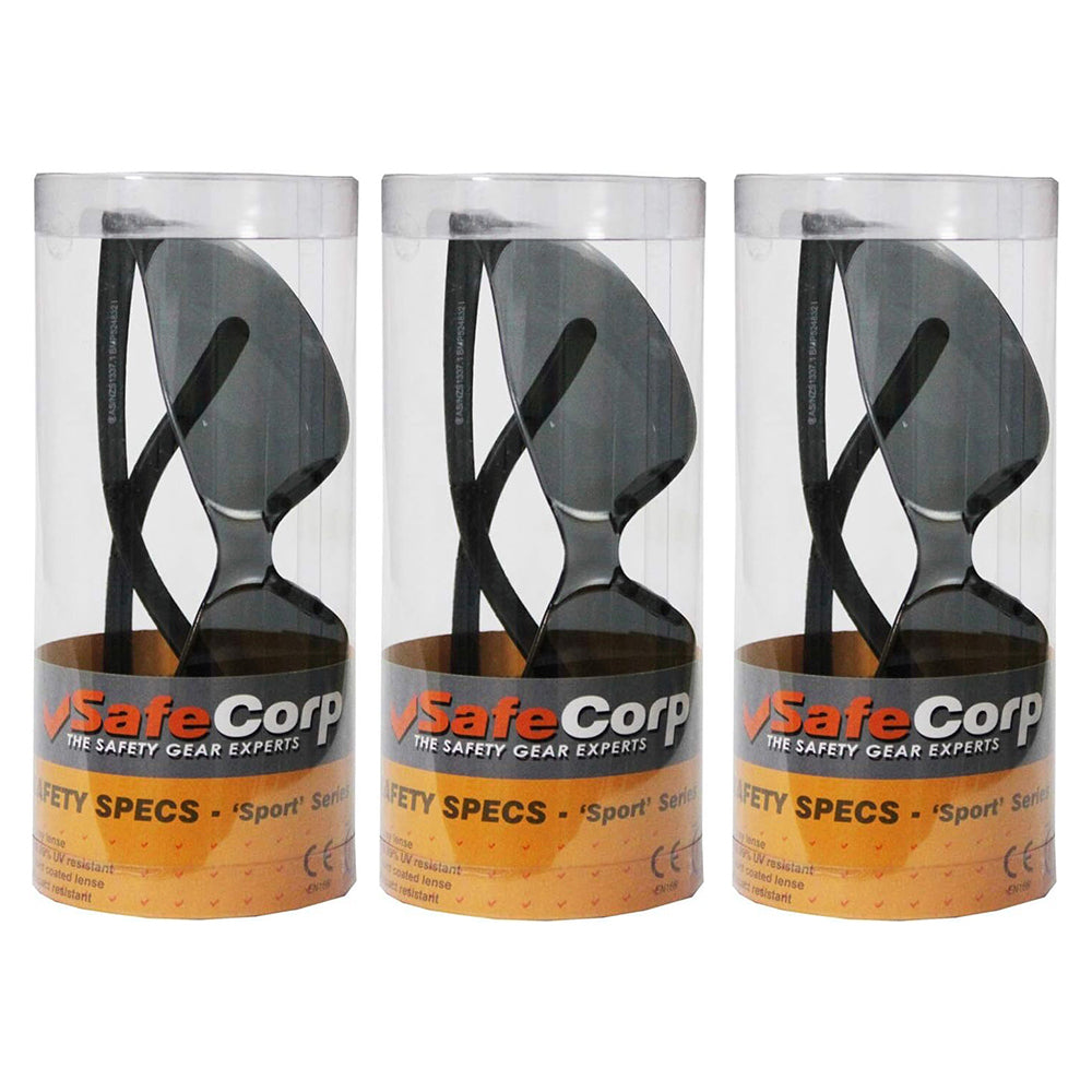 Safecorp PPE Safety PPE Safety Specs/Glasses/Glasses 'Sports' Series Grey (3 Pack)