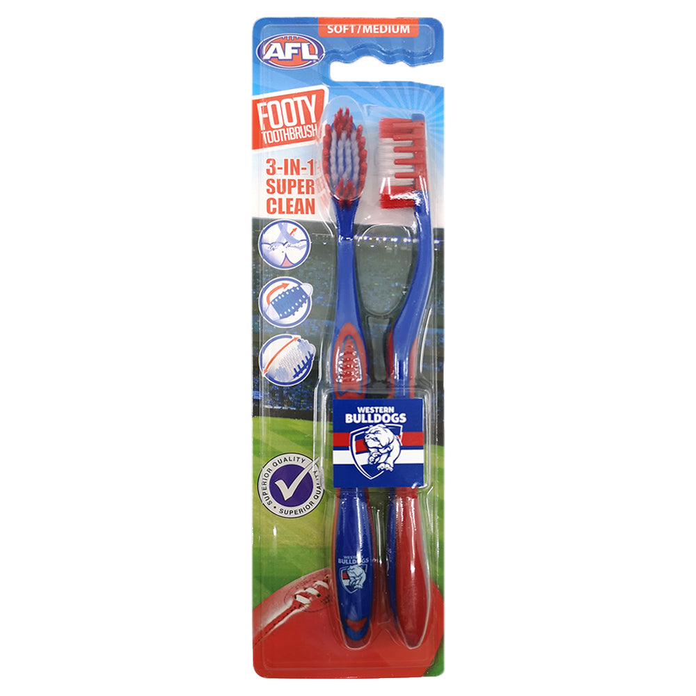 Afl Soft/Medium Toothbrush Oral Care Western Bulldogs Kids/Adults 6y+ (2 Pieces)