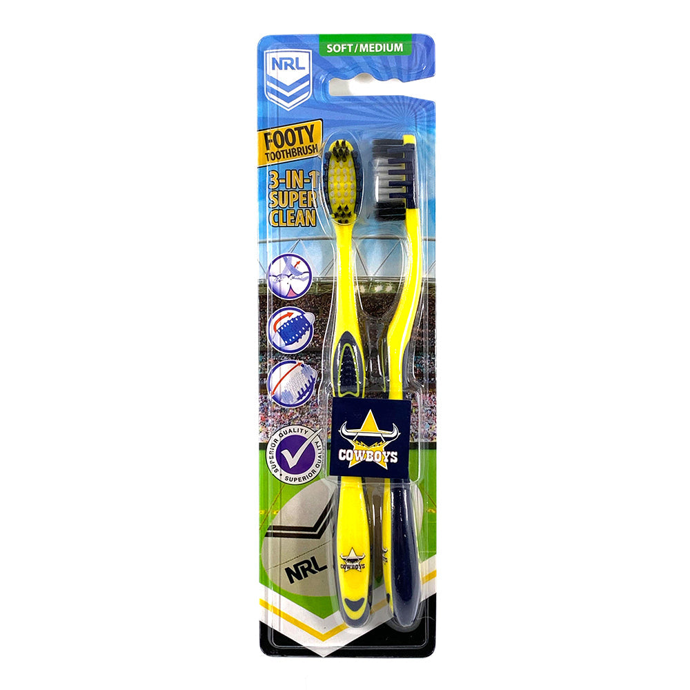 NRL 2pc NRL North Queensland Cowboys Soft/Medium Toothbrush Kids/Adults 6y+ (3 Pack) — image 2