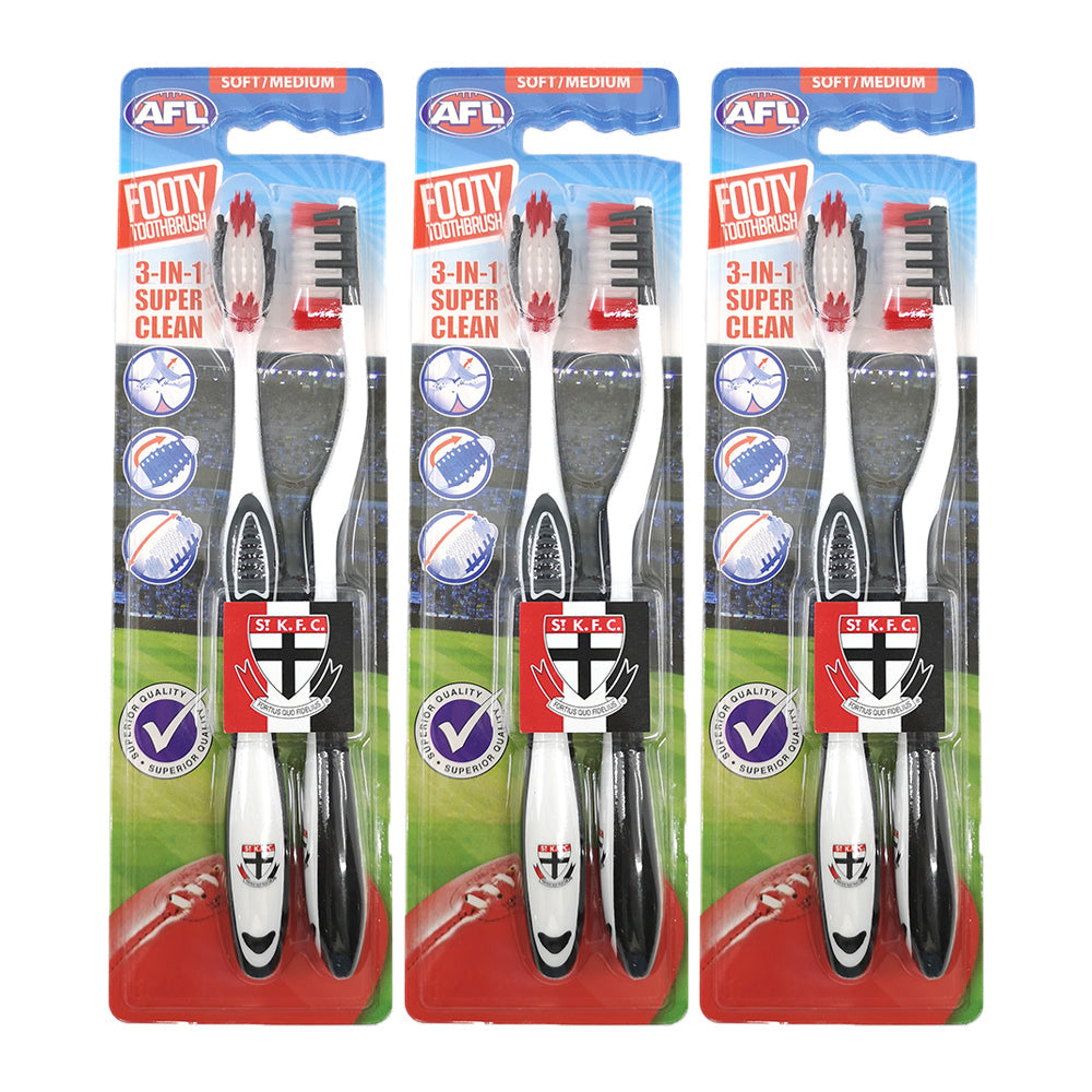 Afl 2pc AFL Soft/Medium Toothbrush Oral Care St Kilda Saints Kids/Adults 6y+ (3 Pack)
