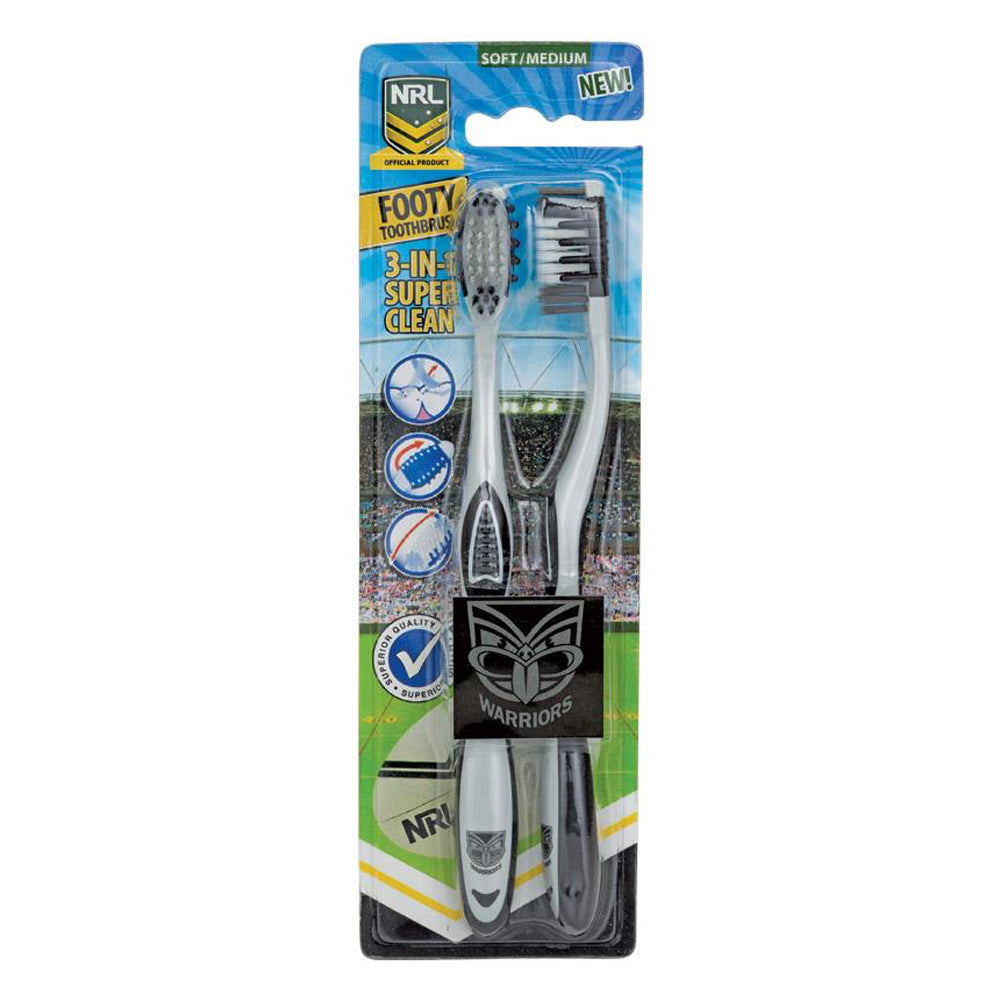 NRL New Zealand Warriors Soft/Medium Toothbrush Kids/Adults Oral Care 6y+ (2 Pieces)