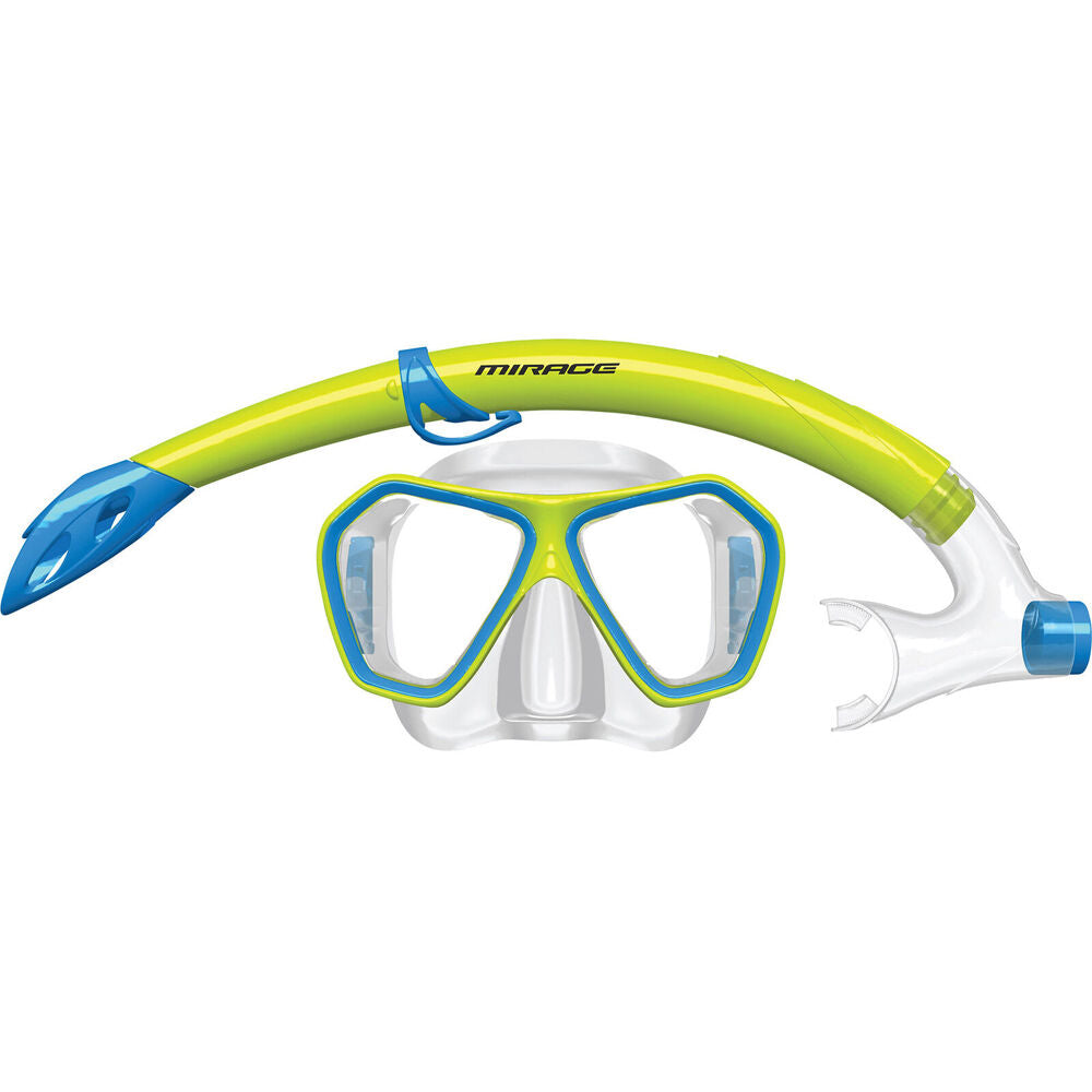 Mirage Lime/Blue Splash Junior Silicone Mask/Snorkel Set Snorkeling Accessory