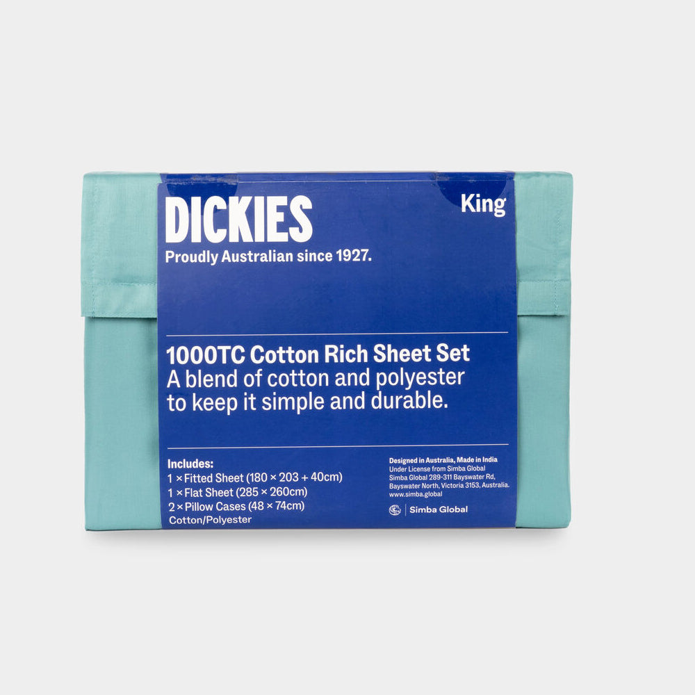 Dickies King Bed 1000TC Cotton Rich Flat Soft Fitted Durable Sheet Set Seafoam — image 5
