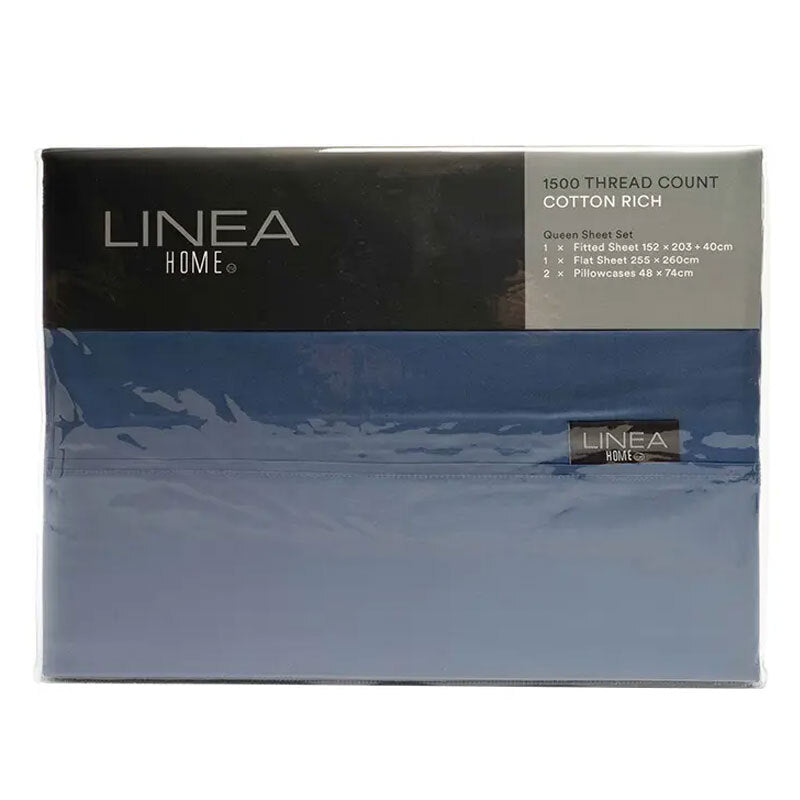 Linea Home King Bed Fitted/Flat Sheet Set 1500TC Cotton Rich Storm Home Bedding — image 3