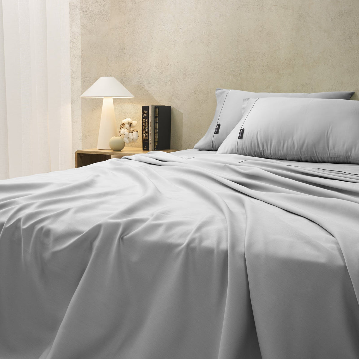Sheraton Luxury Maison Single Bed 1000TC Fitted Sheet Set Dove Grey Cotton Rich