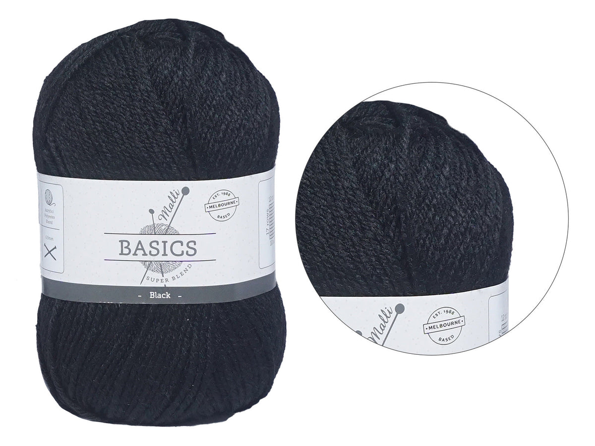 Malli Black Super Blend Basic 100g Knitting/Crochet Craft Yarn Acrylic/Poly — image 2