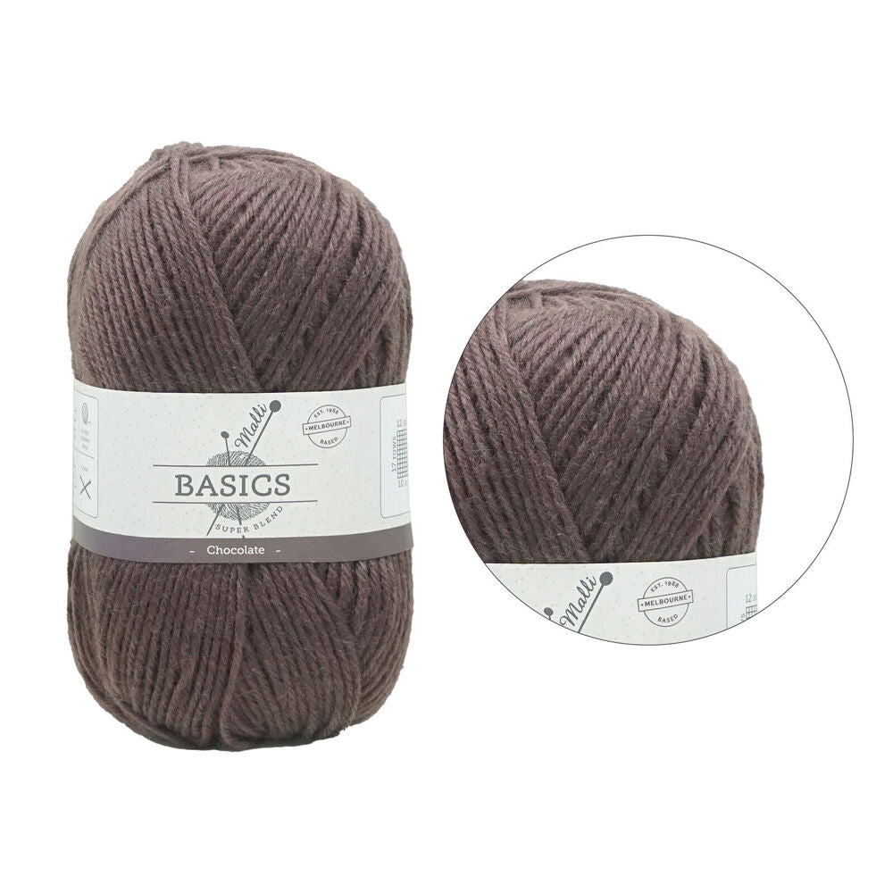 Malli 100g Chocolate Brown Super Blend Basic Knitting Crochet Yarn 8ply — image 2