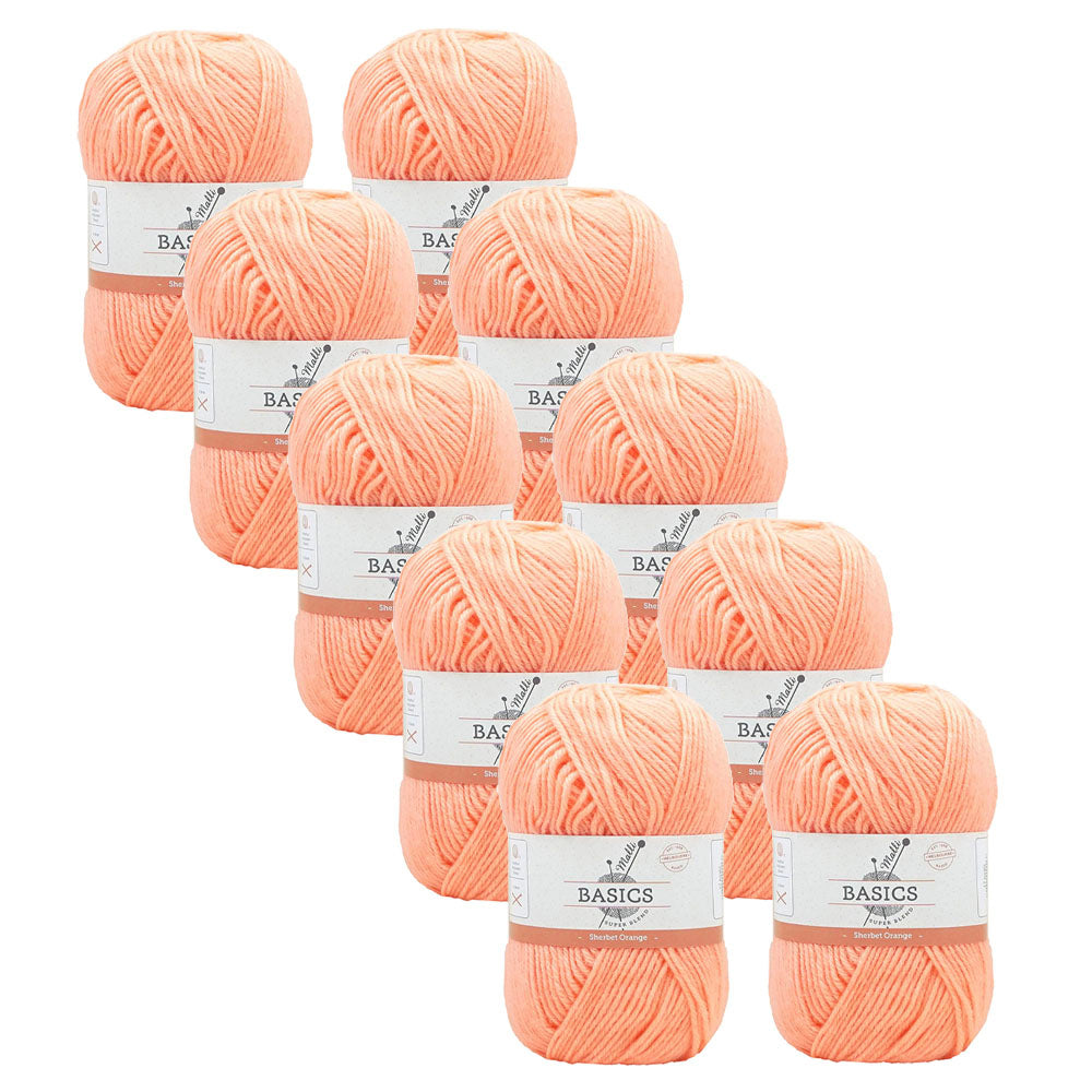 Malli Sherbet Orange Blend Basic 100g Knitting Yarn Acrylic/Poly (10 Pack)