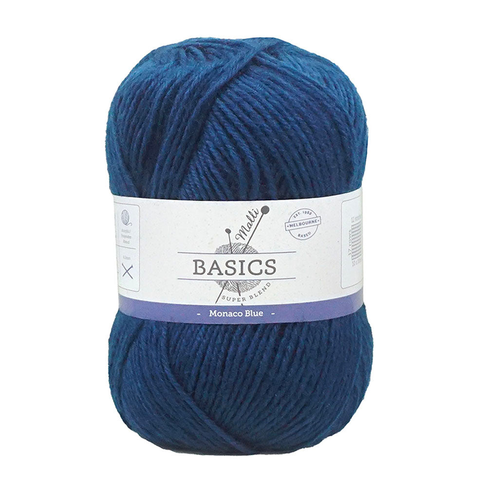Malli Monaco Blue Super Blend Basic 100g Knitting/Crochet Yarn Acrylic/Poly