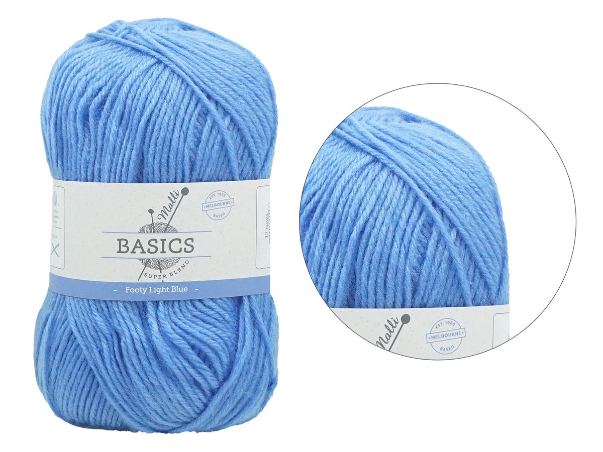 Malli Footy Light Blue Super Blend Basic 100g Knitting Yarn Acrylic/Poly — image 2
