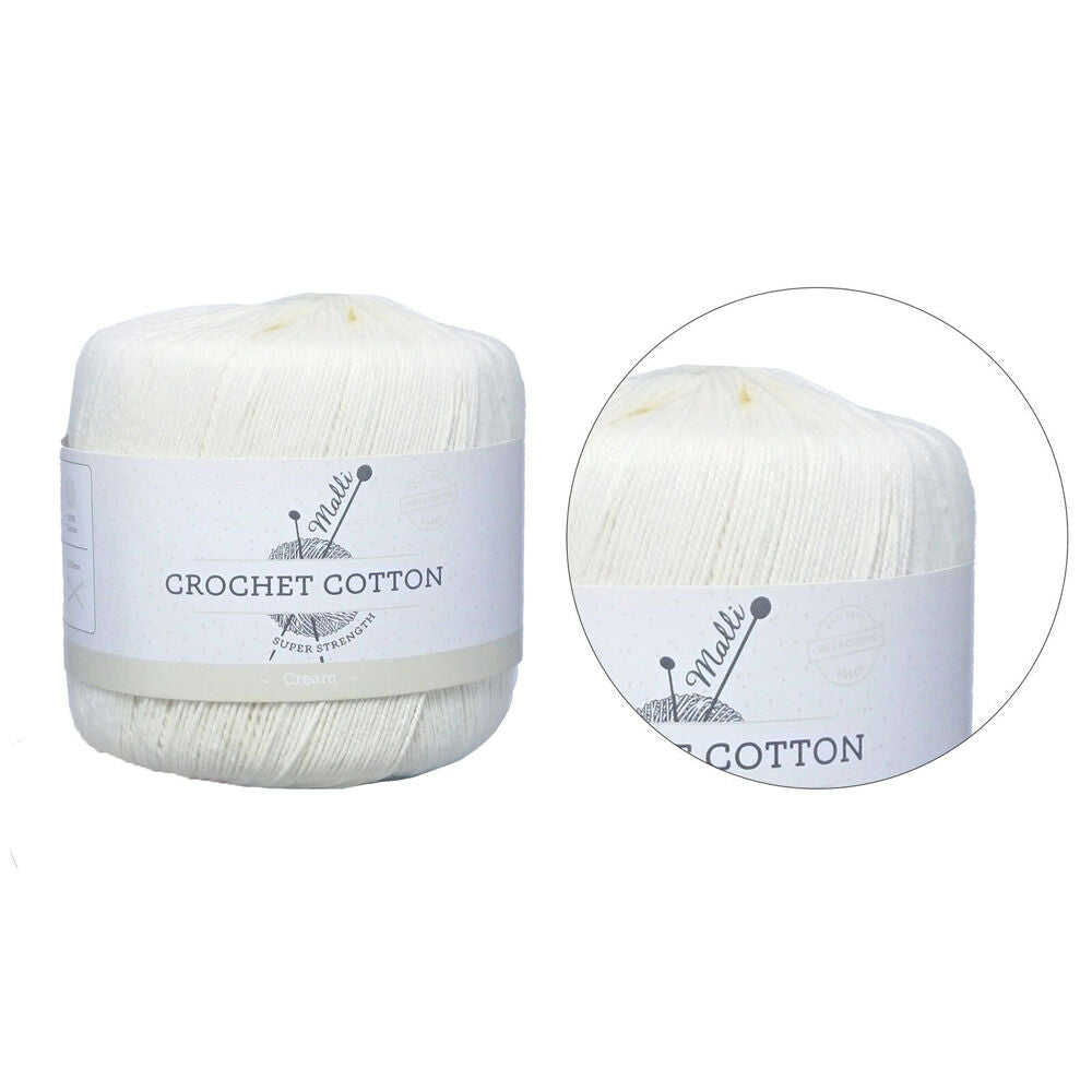 Malli 50g Cream Super Strength 100% Cotton Crochet Knitting Yarn 3ply — image 2