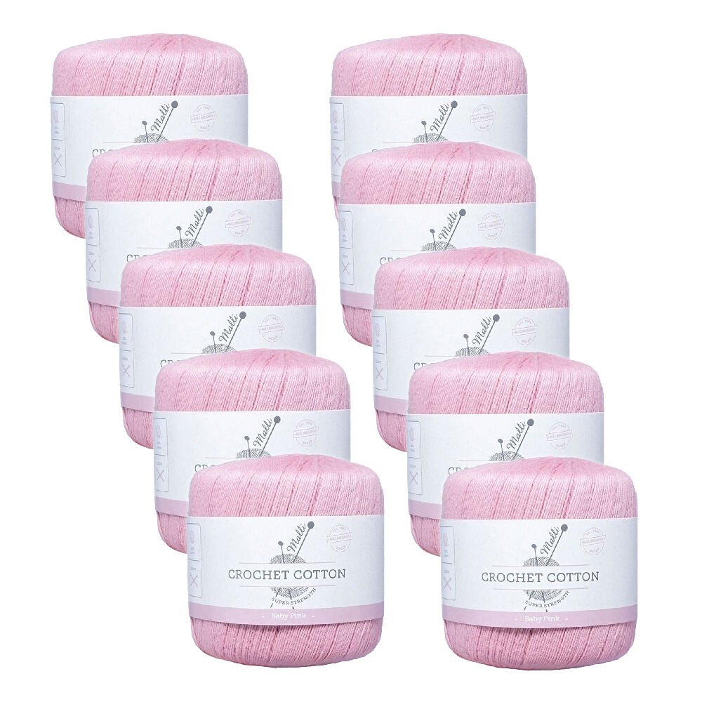 Malli Super Strength 100% Cotton Crochet Knitting Yarn 3ply 50g Baby Pink (10 Pack)