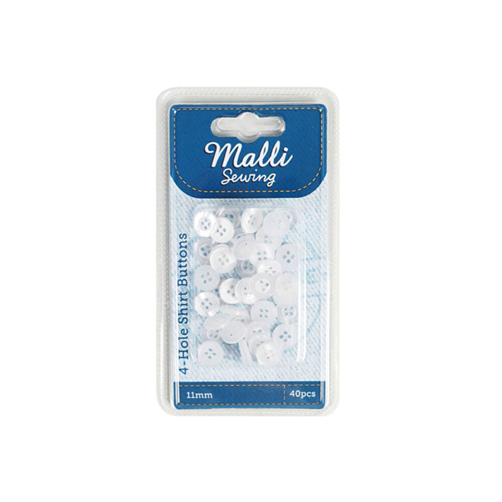 Malli Sewing Classic Plastic Sewing Dressmaking Buttons Round 11mm White (40 Pieces) — image 2