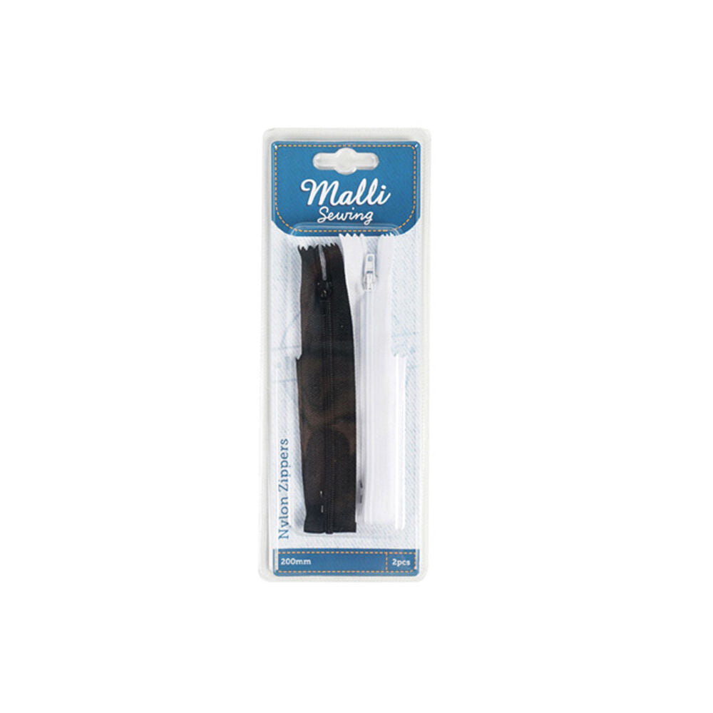 Malli Sewing Nylon/Metal Black & White Garment Replacement Zippers 20cm (2 Pieces) — image 2