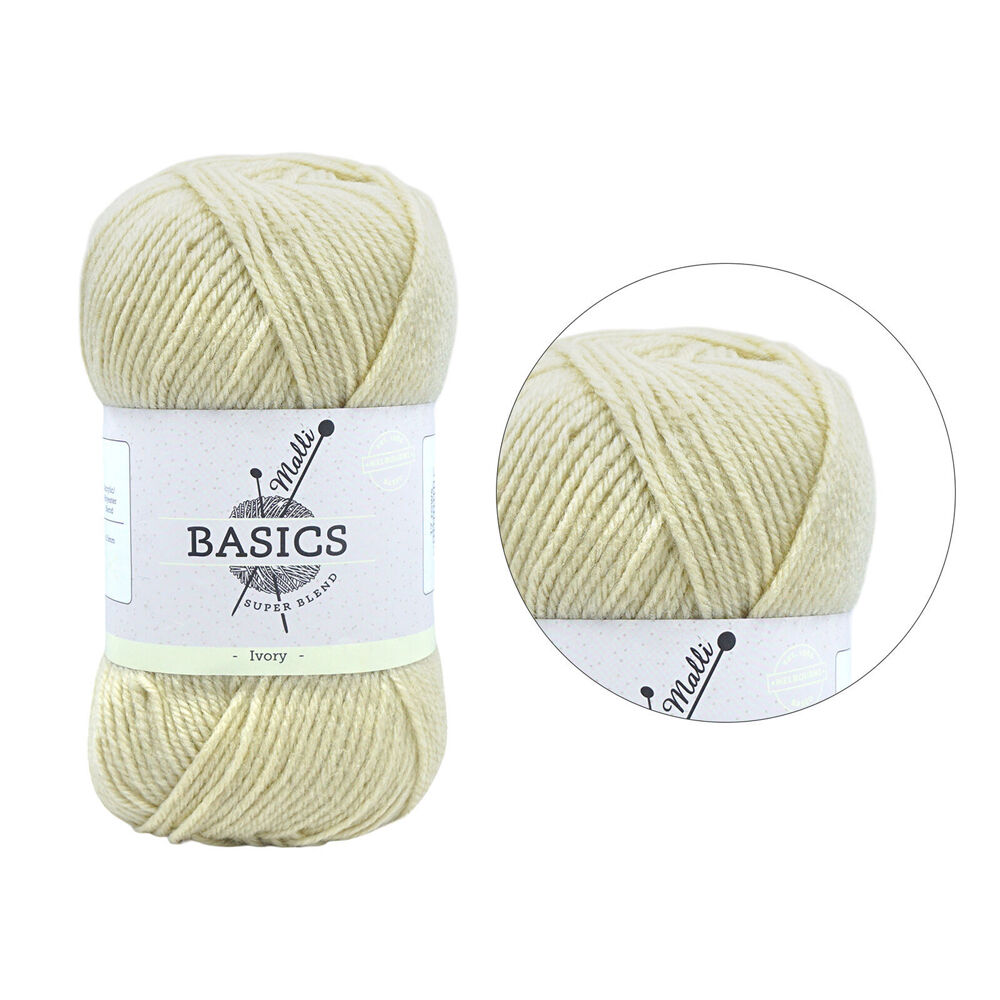 Malli 16x9cm Ivory Super Blend Basic Crochet Knitting Yarn 8ply 100g — image 2