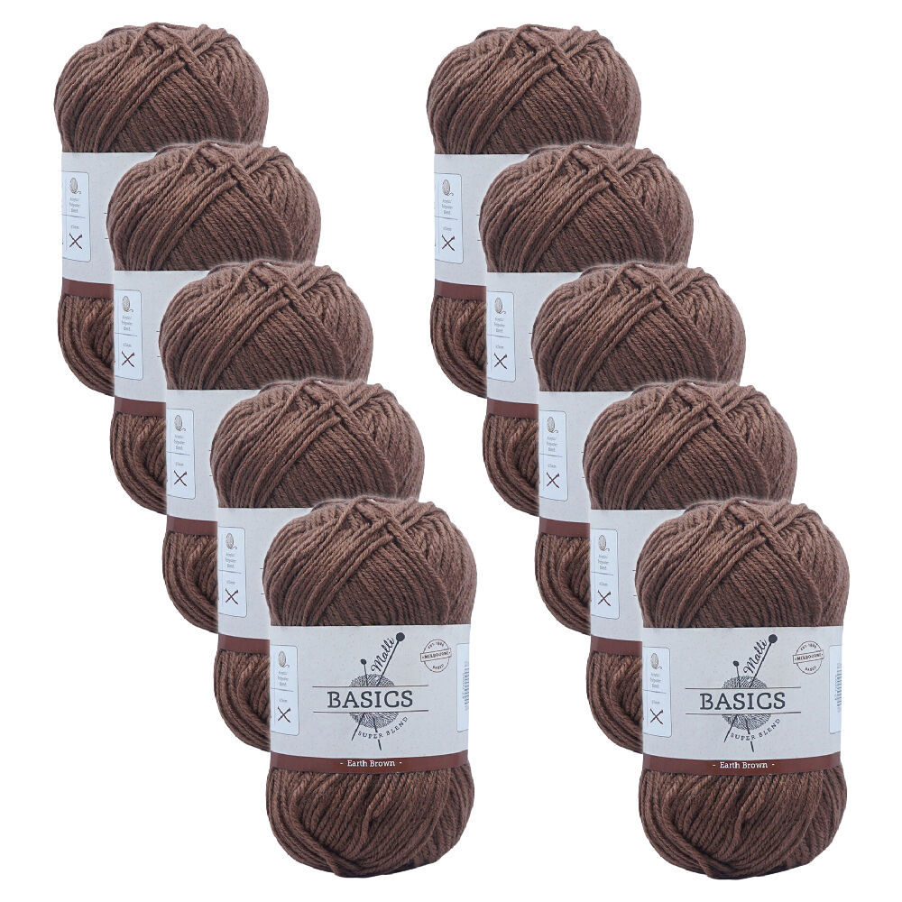 Malli Super Blend Basic Crochet Knitting Yarn 8ply 100g 16x9cm Earth Brown (10 Pack)