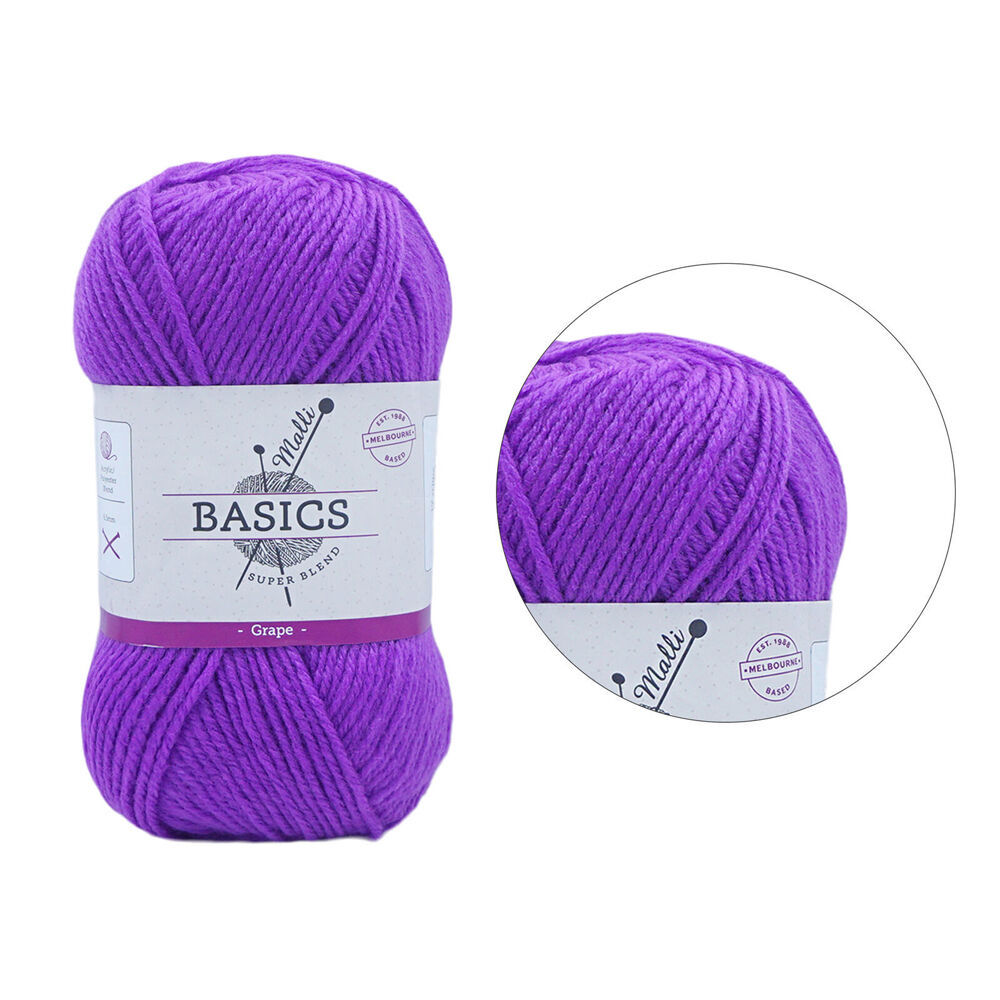 Malli Super Blend Basic Crochet Knitting Yarn 8ply 100g 16x9cm Grape (10 Pack) — image 3