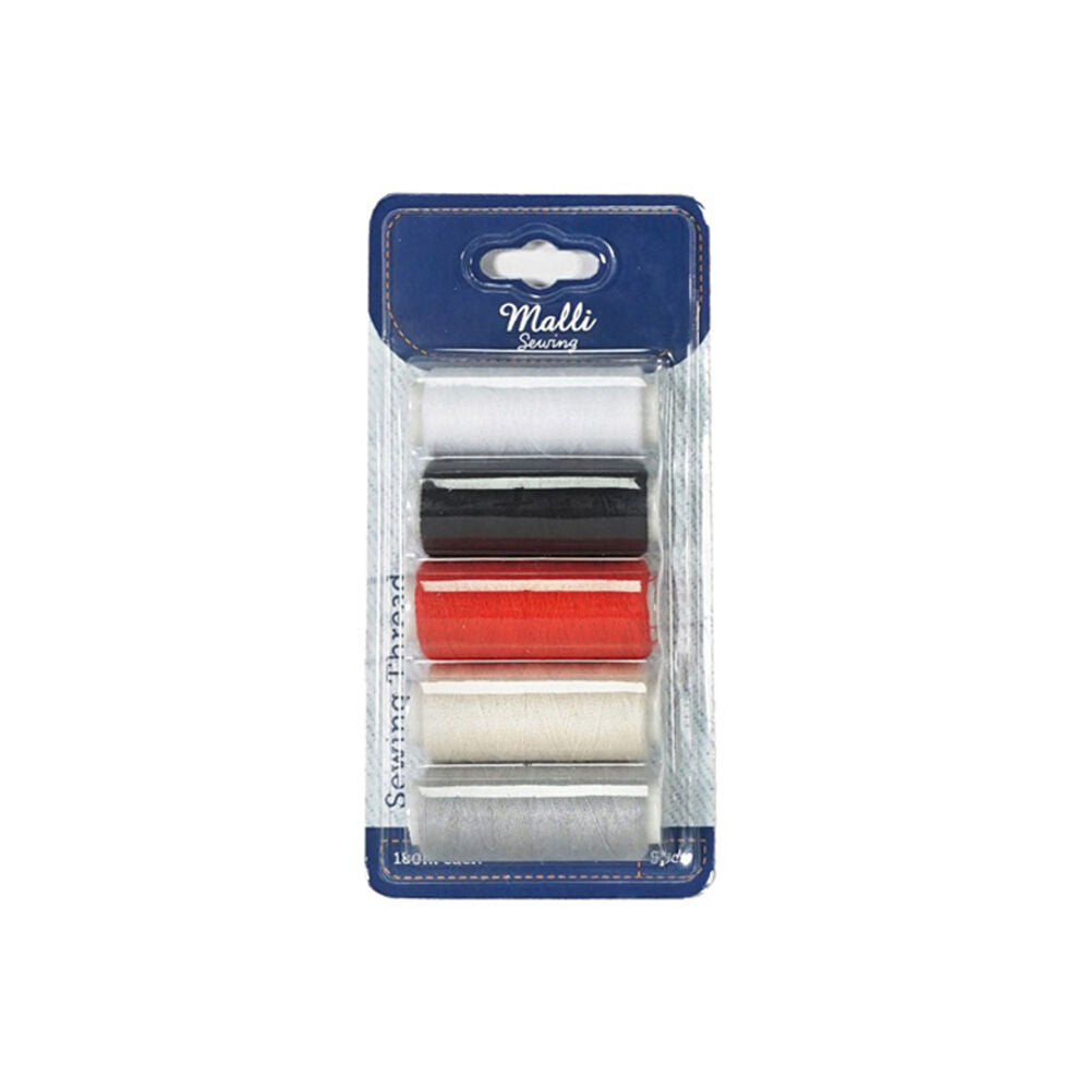 Malli 180M DIY Sewing Thread Spools - Basic Colours (5 Pieces)