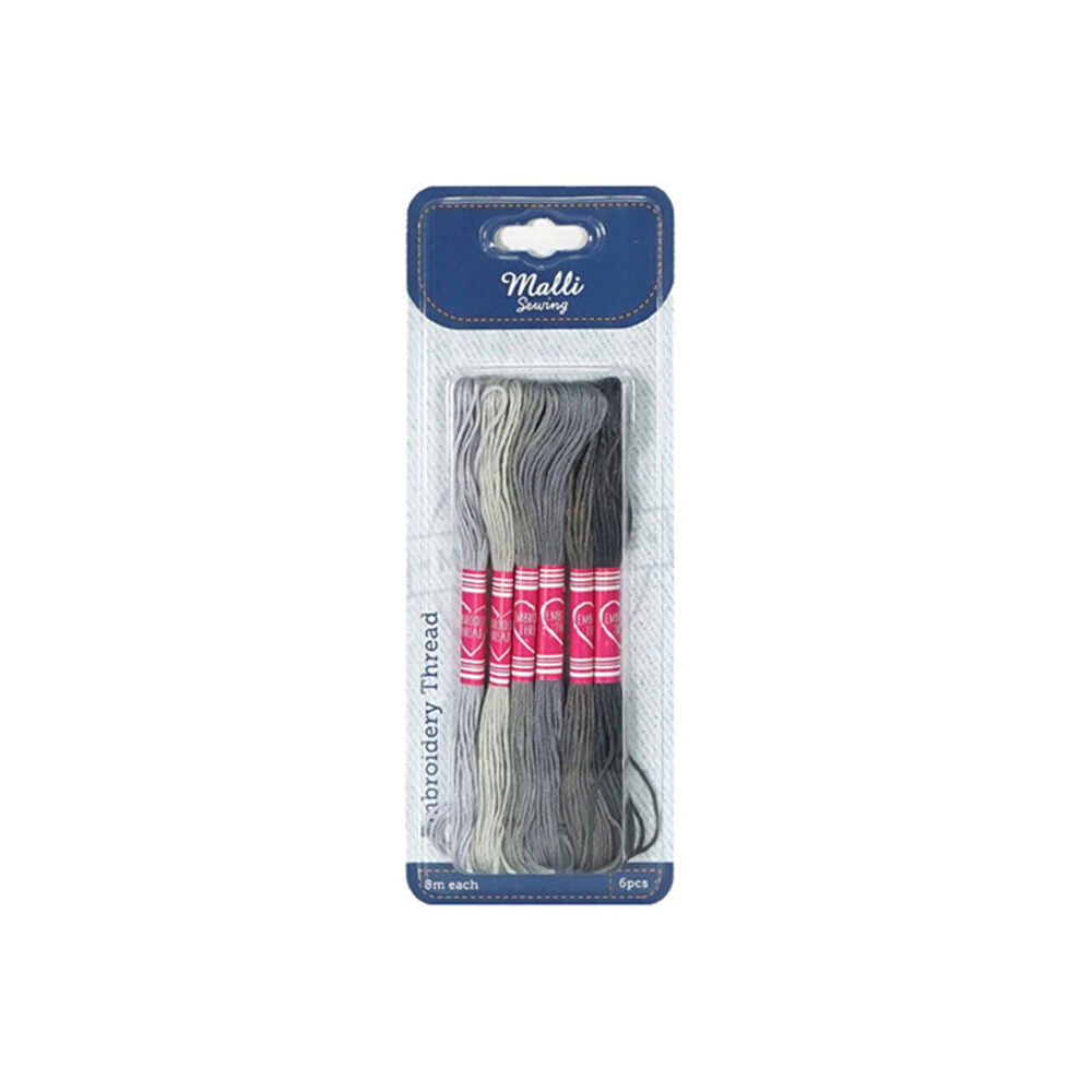 Malli Grey 8M Sewing Embroidery Cross-Stitch Thread (6 Pieces)