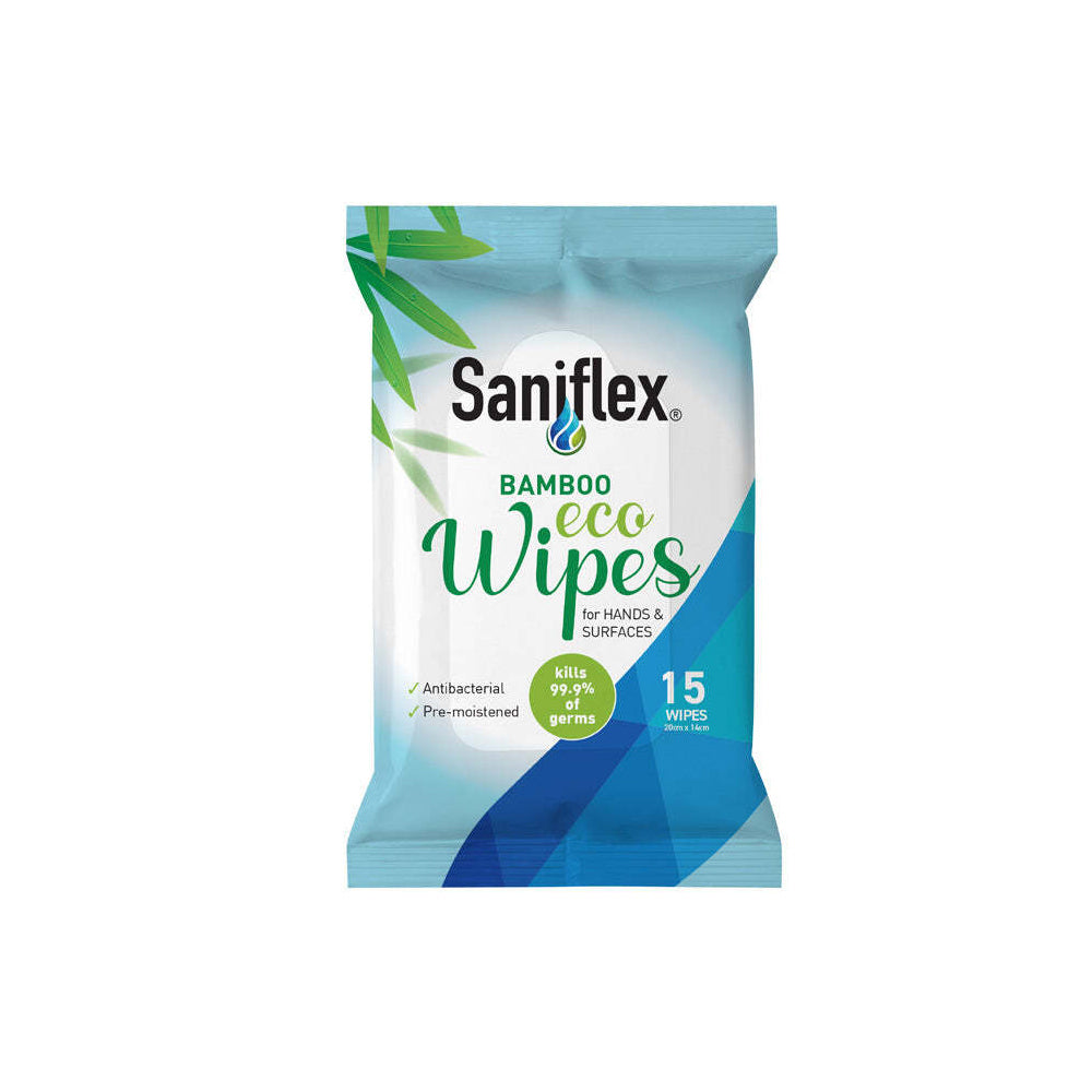 Saniflex Soft Gentle Bamboo Material Eco Hand Wipes Home cleaning (15 Pieces)
