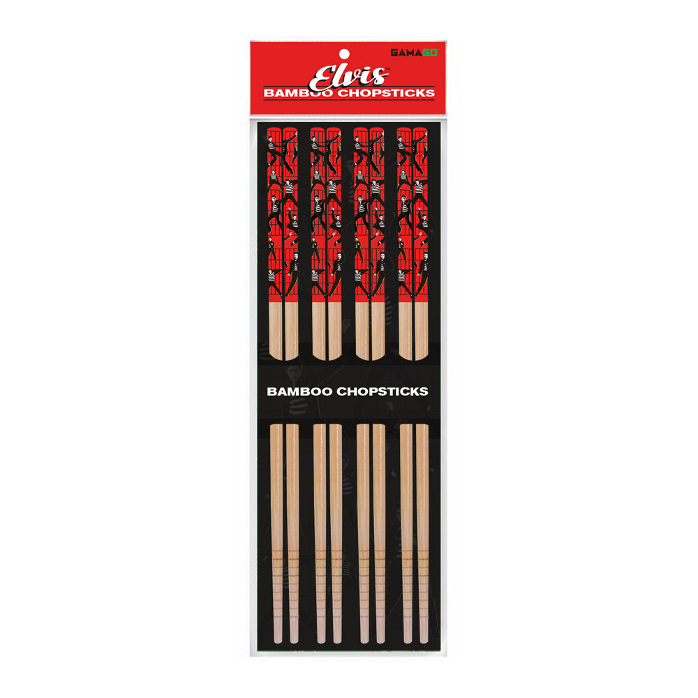 Gamago Bamboo Chopsticks Set Reusable Noodle/Food Utensil Elvis Jailhouse (8 Pieces)