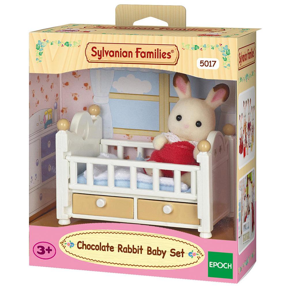 Sylvanian Families Chocolate Rabbit Baby Set w/ Crib Kids Miniature Toy 3y+ (2 Pieces)