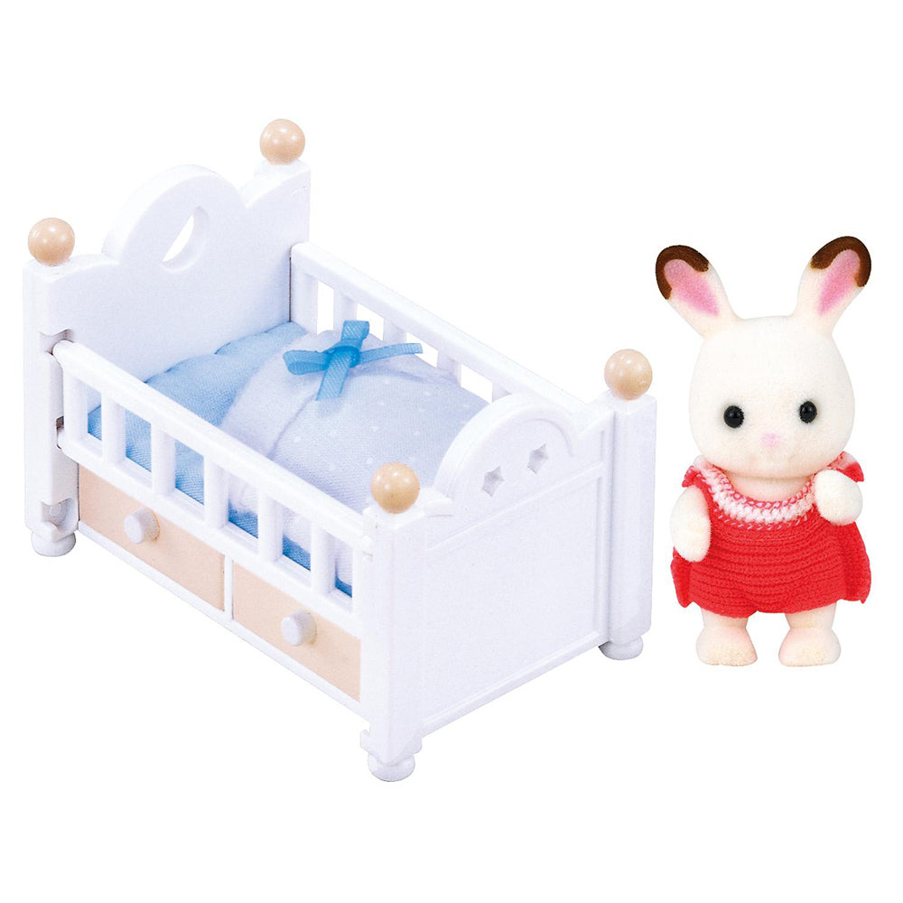 Sylvanian Families Chocolate Rabbit Baby Set w/ Crib Kids Miniature Toy 3y+ (2 Pieces) — image 2