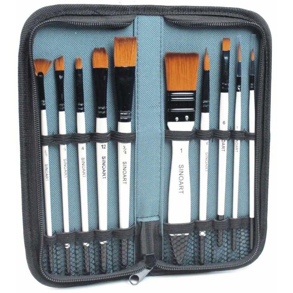 Sinoart Synthetic Short Handle Artist Paint Brush Wallet White (10 Pieces)