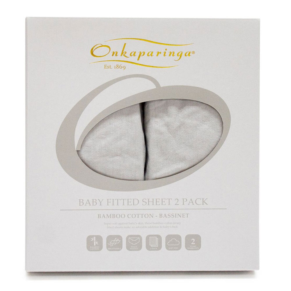 Onkaparinga Baby Bamboo Cotton Jersey Soft Fitted Sheet For Bassinet Silver