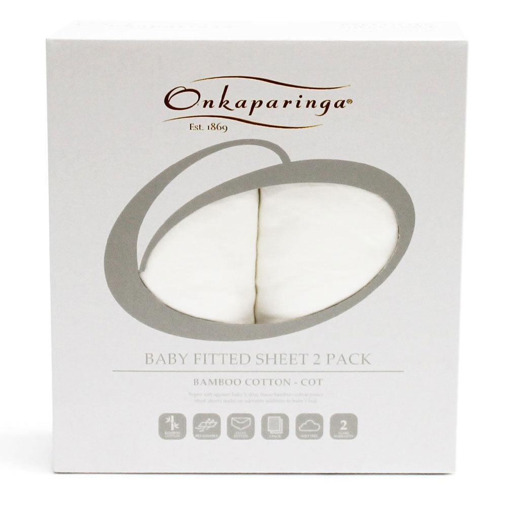 Onkaparinga Baby Soft Bamboo Cotton Jersey Fitted Sheet For Cot/Crib — White