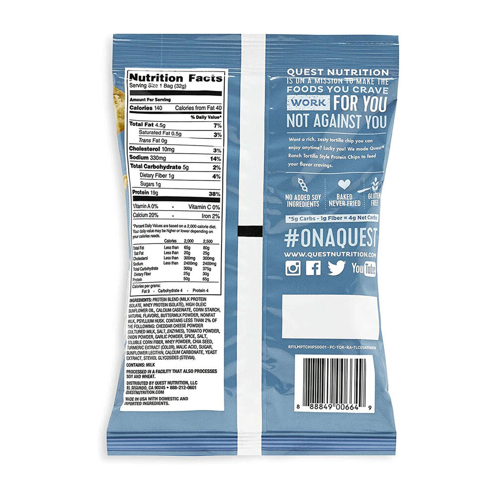 Quest 32g Nutrition Tortilla Style Protein Chips/Crisps Ranch Seasoning (8 Pieces) — image 3