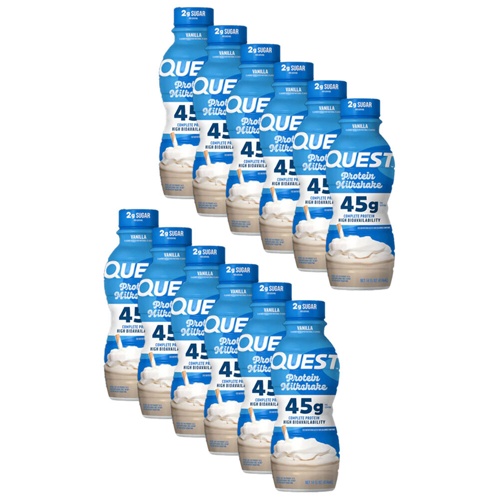 Quest 45g High Protein Post Workout Milkshake Drink 414mL Vanilla (12 Pack)