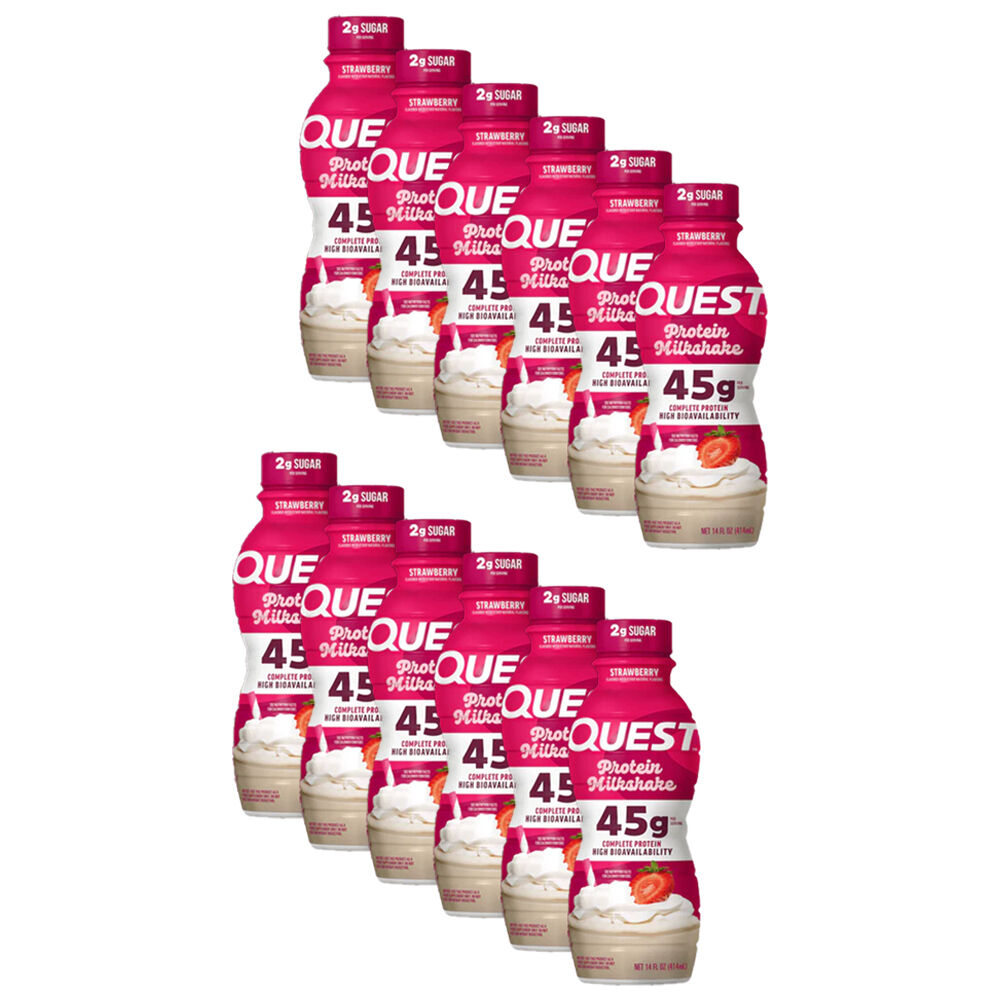 Quest 45g High Protein Post Workout Milkshake Drink 414mL Strawberry (12 Pack)