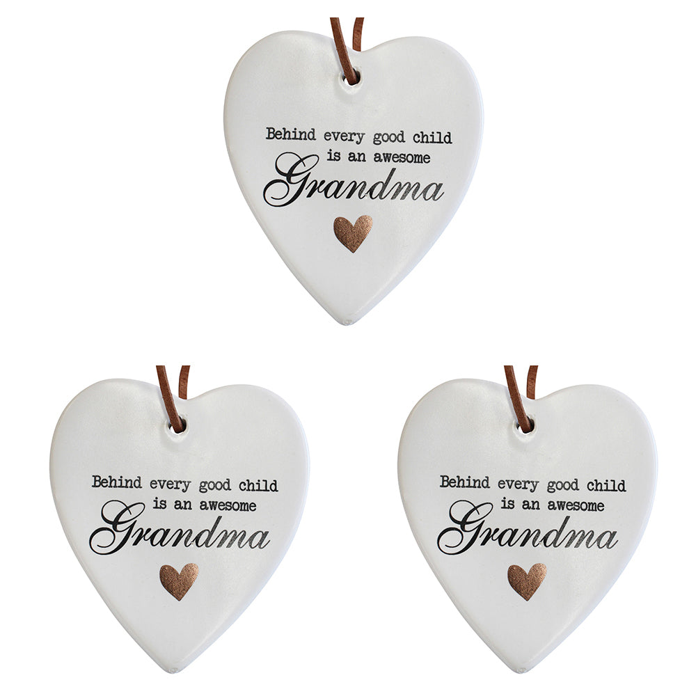 LVD Ceramic Hanging 8x9cm Heart Grandma w/ Hanger Ornament Home/Office Room Decor (3 Pack)