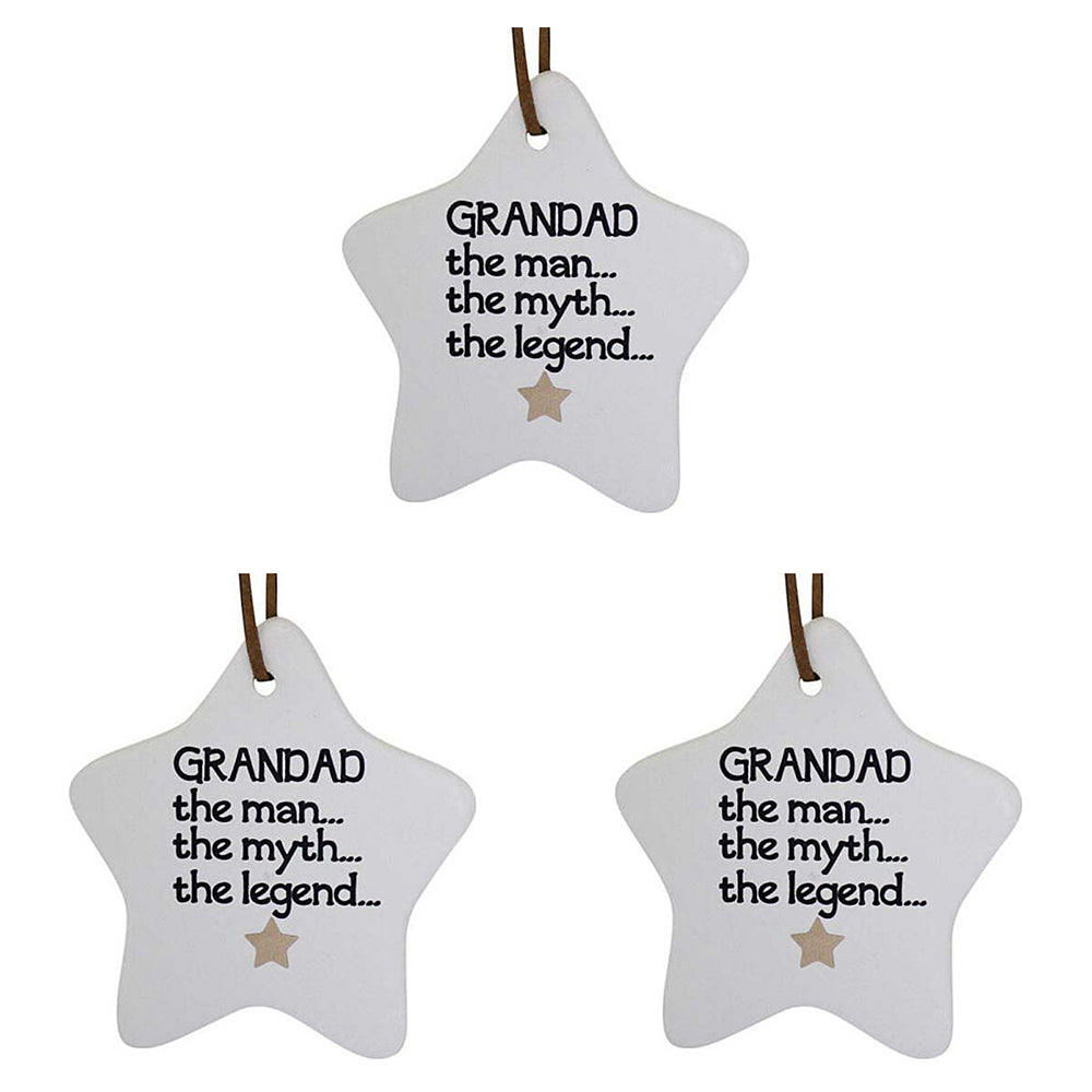 LVD Ceramic Hanging 8x9cm Star Grandad w/ String Ornament Home/Office Room Decor (3 Pack)