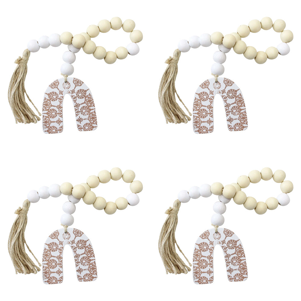 LVD Wood/MDF/Jute 53cm Arch Strand Bead Home Decorative Tabletop Ornament White (4 Pack)