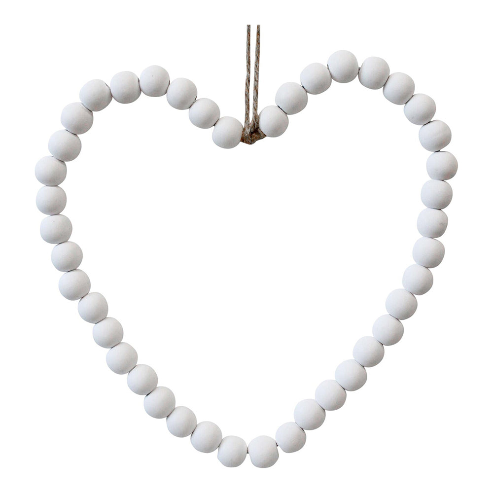 LVD Wood/Metal/Jute 25cm Beaded Heart Home Decorative Hanging Ornament Medium White
