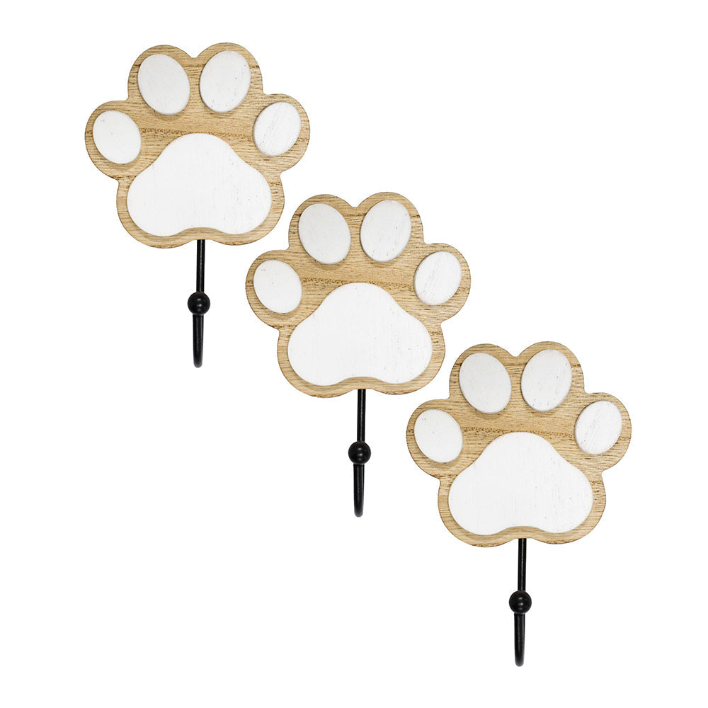 LVD 20cm MDF/Iron Paw Hook Lead Wall Mounted Home Organiser Leash/Key Hanger (3 Pack)