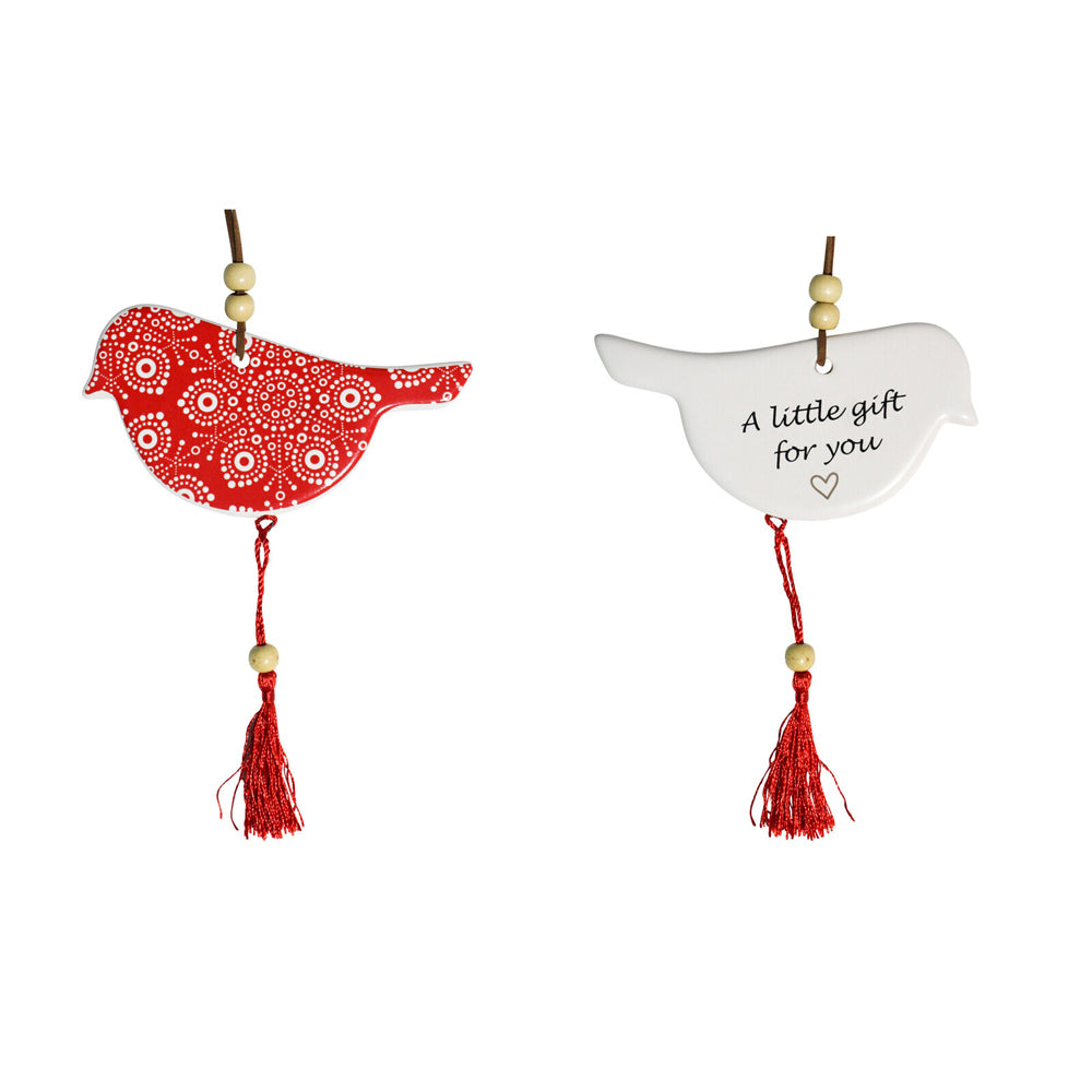 LVD Ceramic Hanging 12cm Bird Indigenous w/ Tassel/Hanger Ornament Home Decor Red