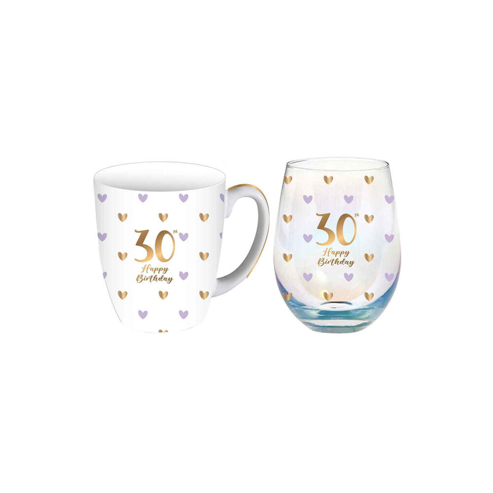 LMD Glass 30th Sweet Heart Mug & Stemless Set Drinkware 400ml/520ml (2 Pack) — image 2